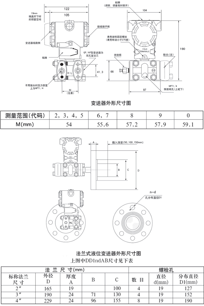 儲罐液位變送器規(guī)格尺寸表